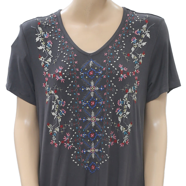 Caite Anthropologie Floral Embroidered Tunic Top