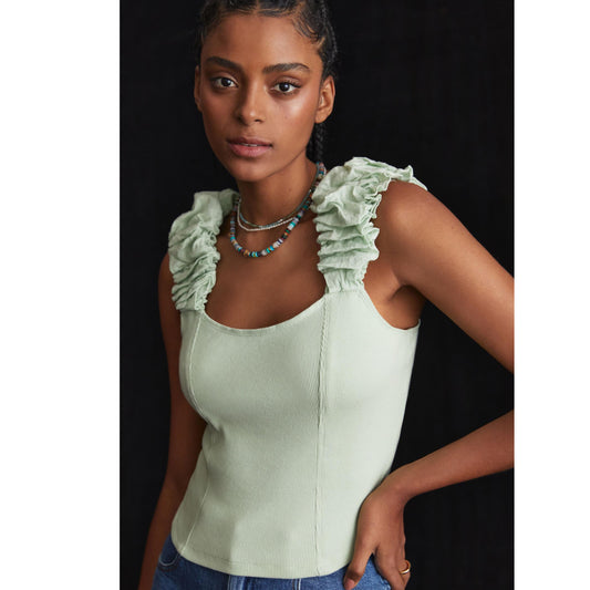 By Anthropologie Ribbed Corset Tank Shirt Blouse Top