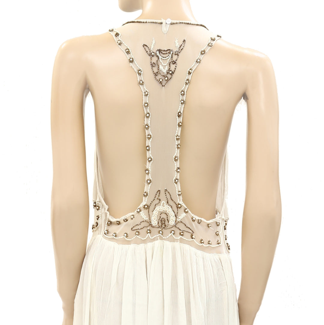 Farm Rio Anthropologie Beaded Embellished Maxi Long Dress White Chocolate Couture Farm Rio Anthropologie Beaded Embellished Maxi Long Dress White Chocolate Couture