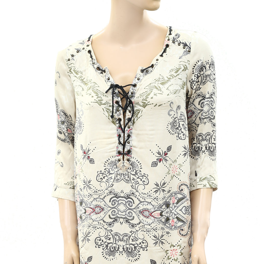 Odd Molly Anthropologie Studded Paisley Print Mini Dress