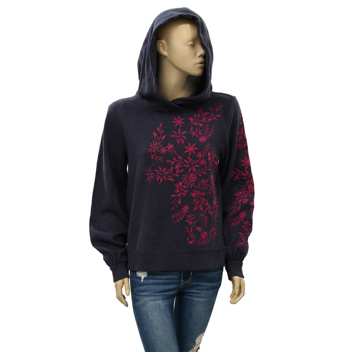 Maeve Anthropologie Waverly Embroidered Hoodie Pullover Top