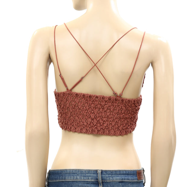 Free People FP One Adella Bralette Embroidered Lace Copper Crop Top S