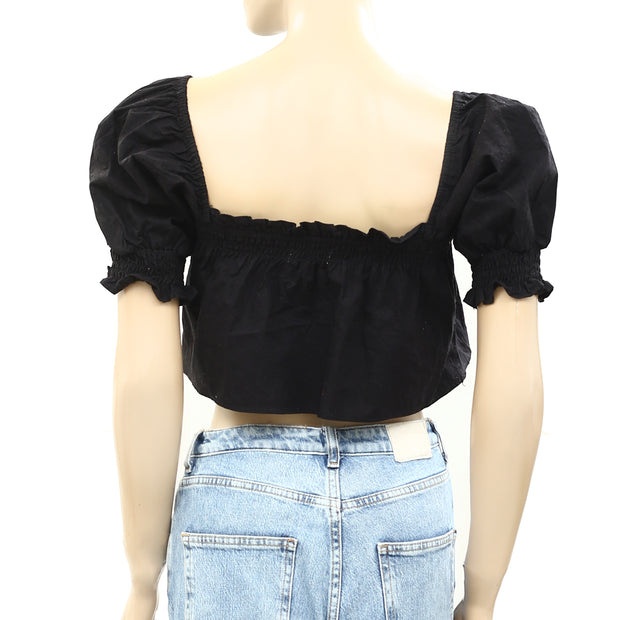 Urban Outfitters UO Lola Poplin Puff Sleeve Blouse Cropped Top