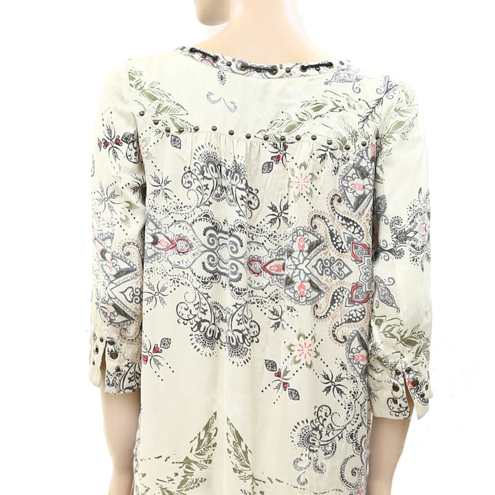 Odd Molly Anthropologie Studded Paisley Print Mini Dress