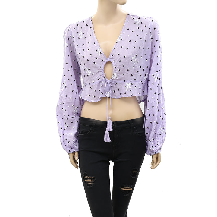 Free People La Rose Embroidered Blouse Top