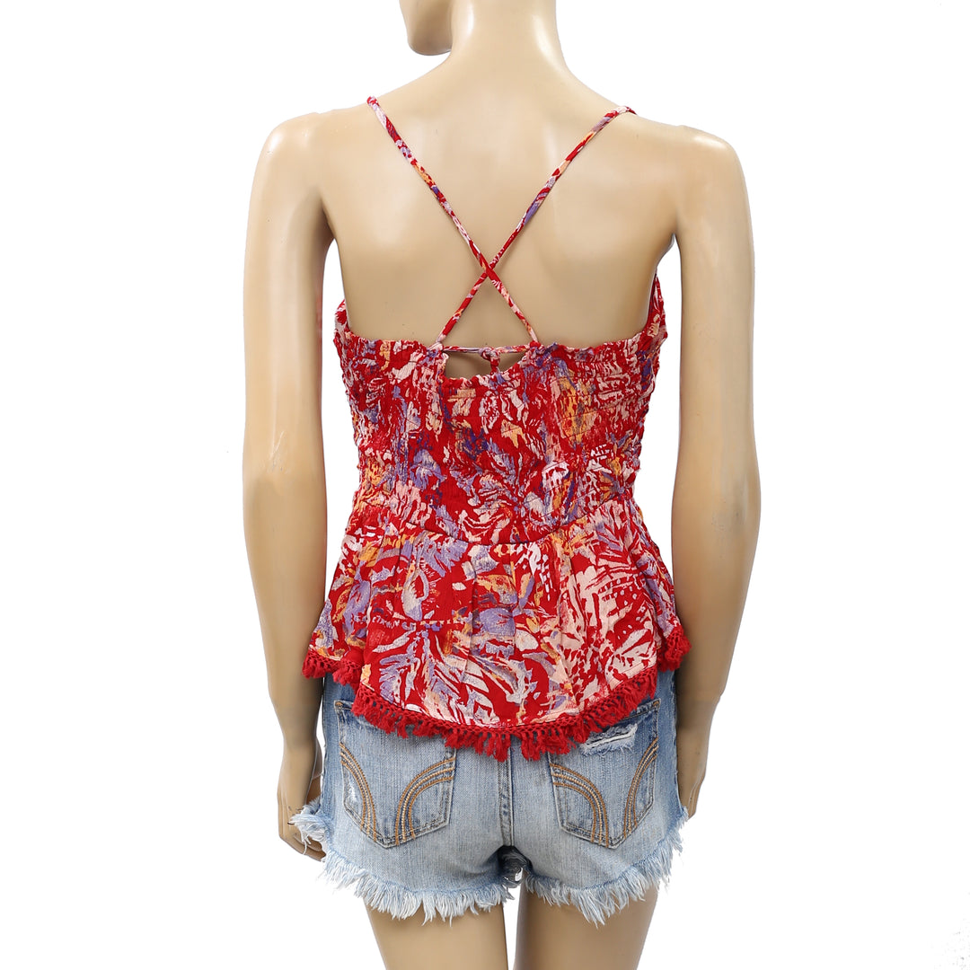 Free People Kahlo Printed Halter Blouse Crop Top