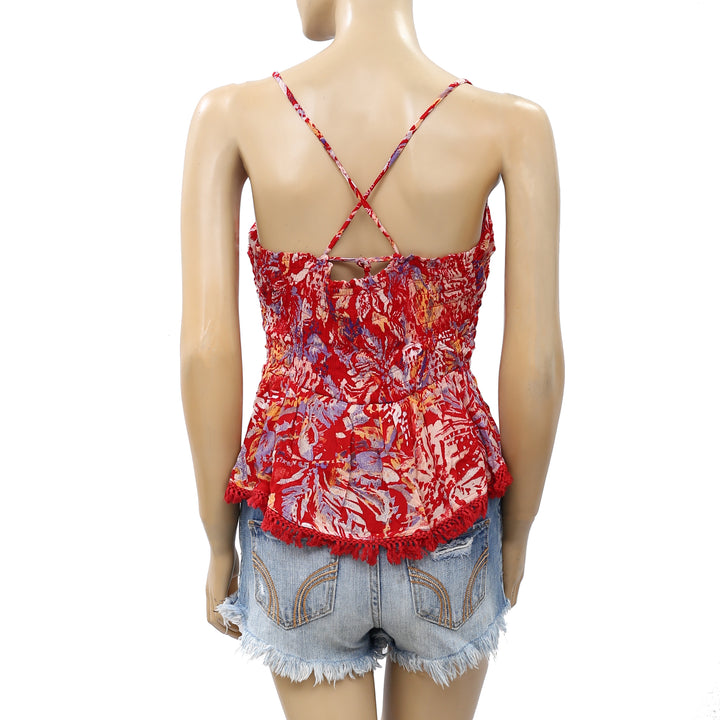 Free People Kahlo Printed Halter Blouse Crop Top