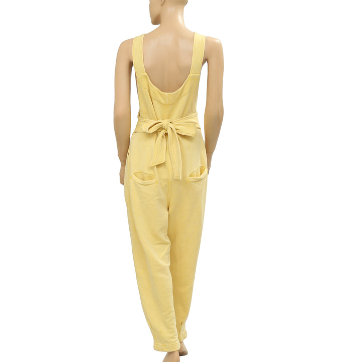 Free People Tie Back Sleeveless Pocket Yellow Playsuit Jumpsuit S New