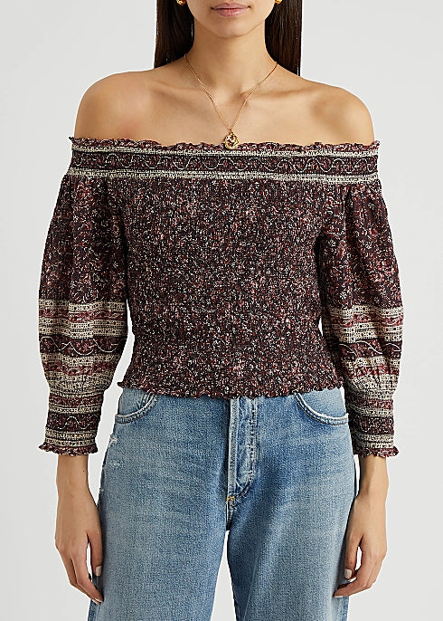 Veronica Beard Rosalinda Printed Off-the-Shoulder Blouse Top