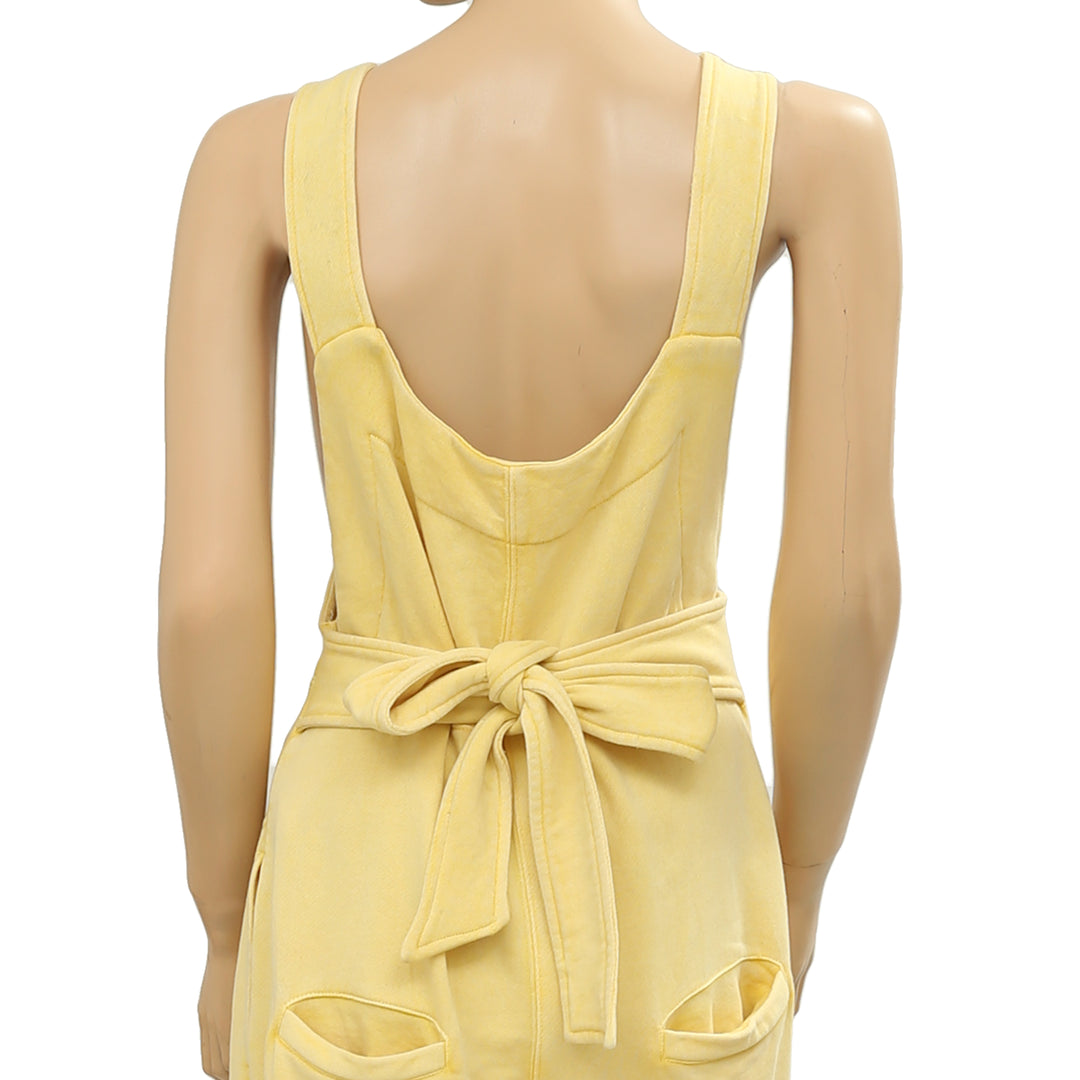 Free People Tie Back Sleeveless Pocket Yellow Playsuit Jumpsuit S New