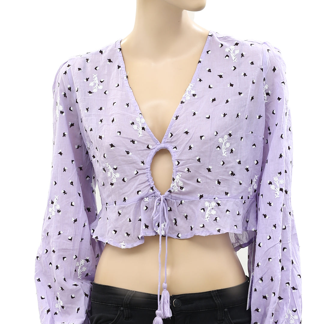 Free People La Rose Embroidered Blouse Top