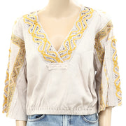 Free People Lace Trim Blouse Top