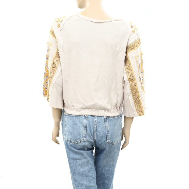 Free People Lace Trim Blouse Top