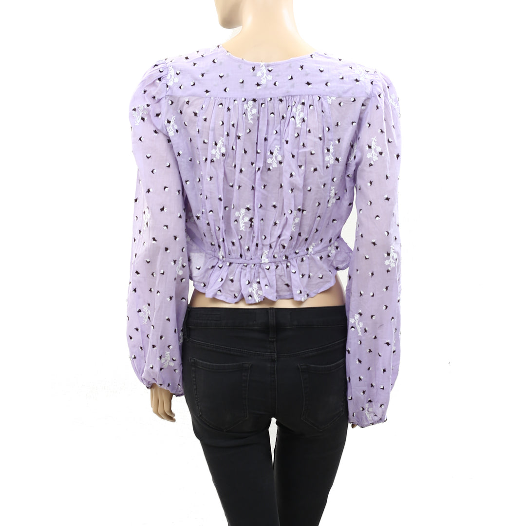 Free People La Rose Embroidered Blouse Top