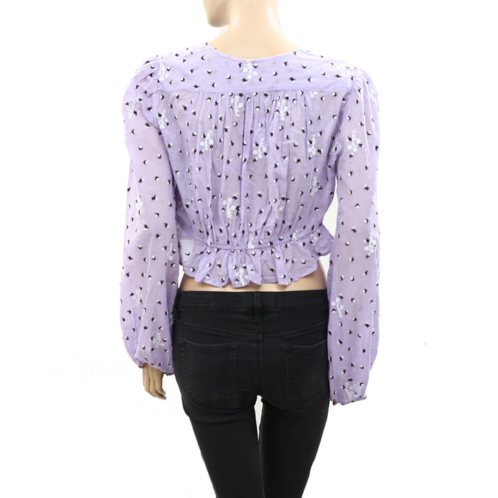 Free People La Rose Embroidered Blouse Top