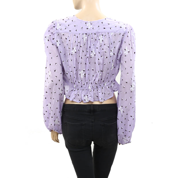 Free People La Rose Embroidered Blouse Top