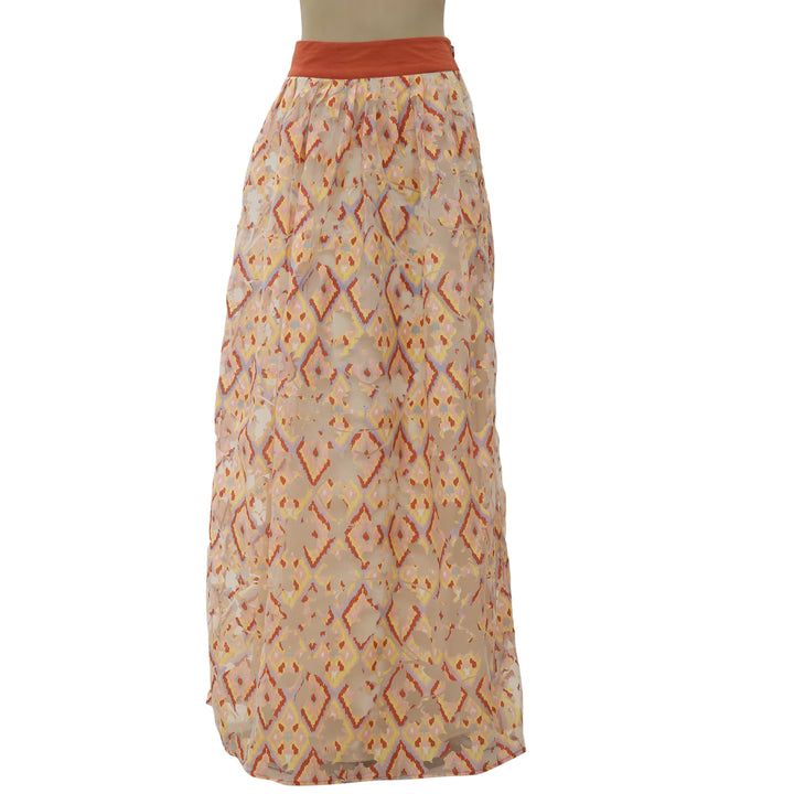 New Hoss Intropia Anthropologie Printed Pleated Zipper Maxi Skirt Small S