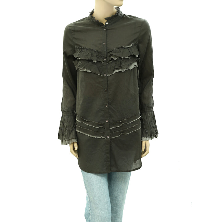 Odd Molly Anthropologie Buttondown Solid Tunic Shirt Top