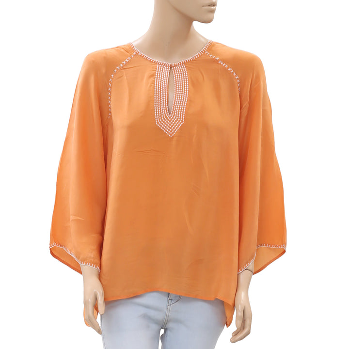 Saivana Anthropologie Embroidered Tunic Top Orange L