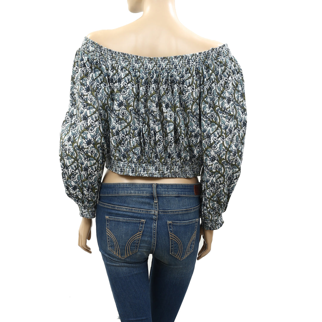 Free People Printed Anything Goes Off the Shoulder Crop Top