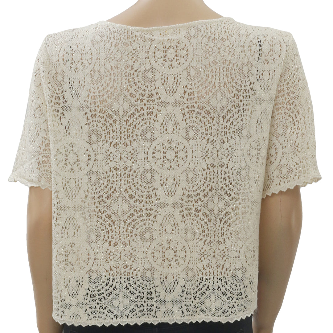 Des Petits Hauts Jacob Shimmer Lace Blouse Cropped Top