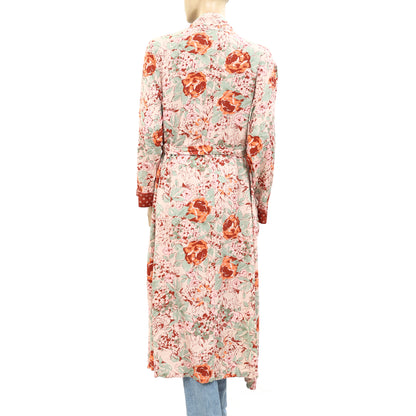 Laura Ashley Floral Printed Coverup Robe Duster Maxi Top