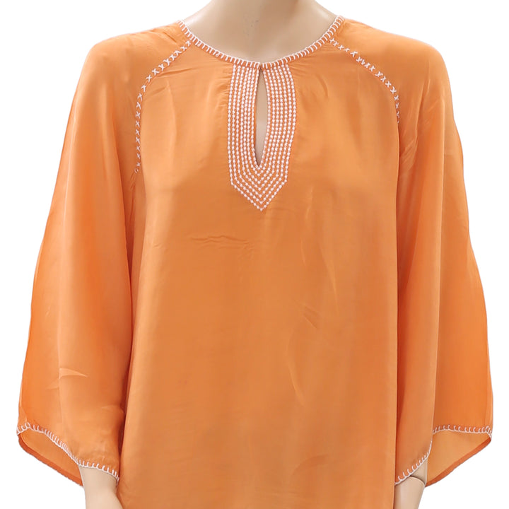 Saivana Anthropologie Embroidered Tunic Top Orange L