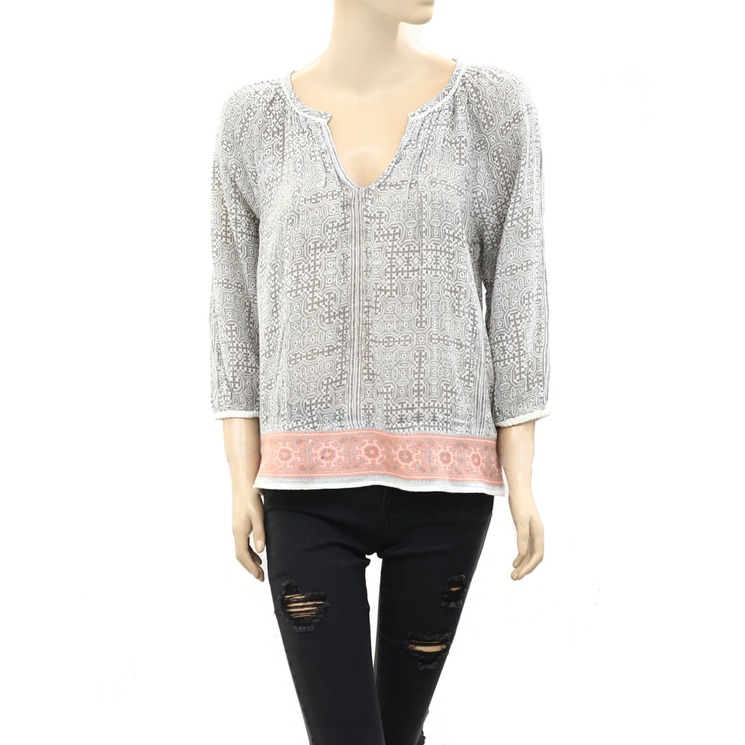 Joie Cherree Printed Embroidered Tunic Top XS