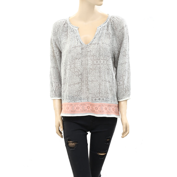 Joie Cherree Printed Embroidered Tunic Top XS