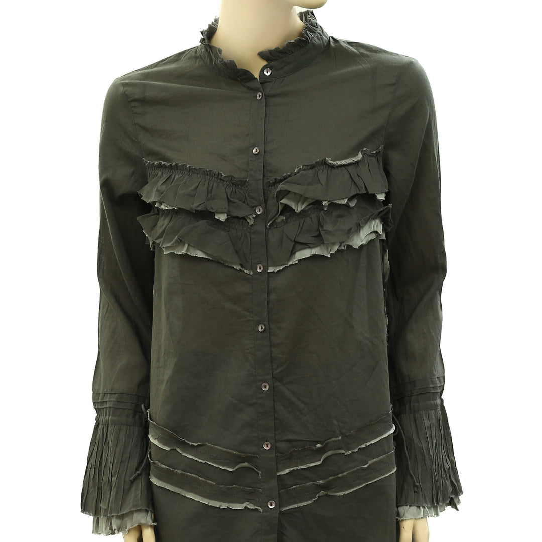 Odd Molly Anthropologie Buttondown Solid Tunic Shirt Top