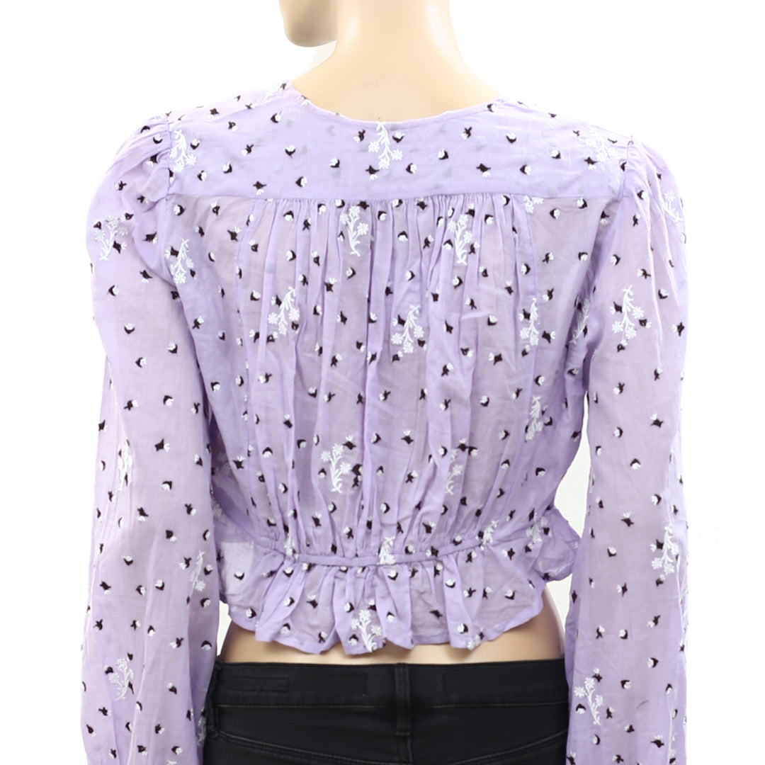 Free People La Rose Embroidered Blouse Top