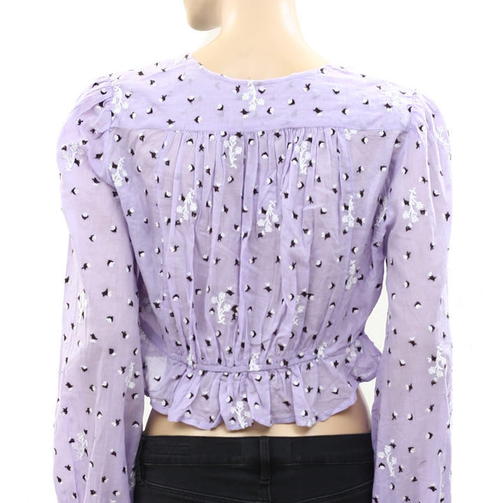 Free People La Rose Embroidered Blouse Top
