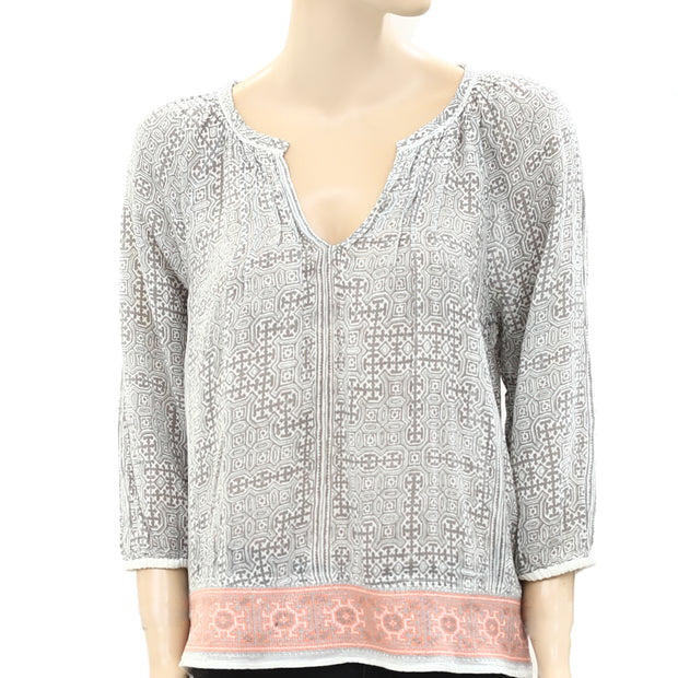 Joie Cherree Printed Embroidered Tunic Top XS