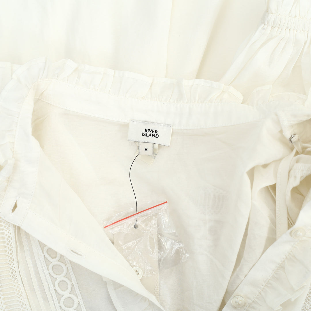 River Island Cream Embroidered Long Sleeves Midi Dress