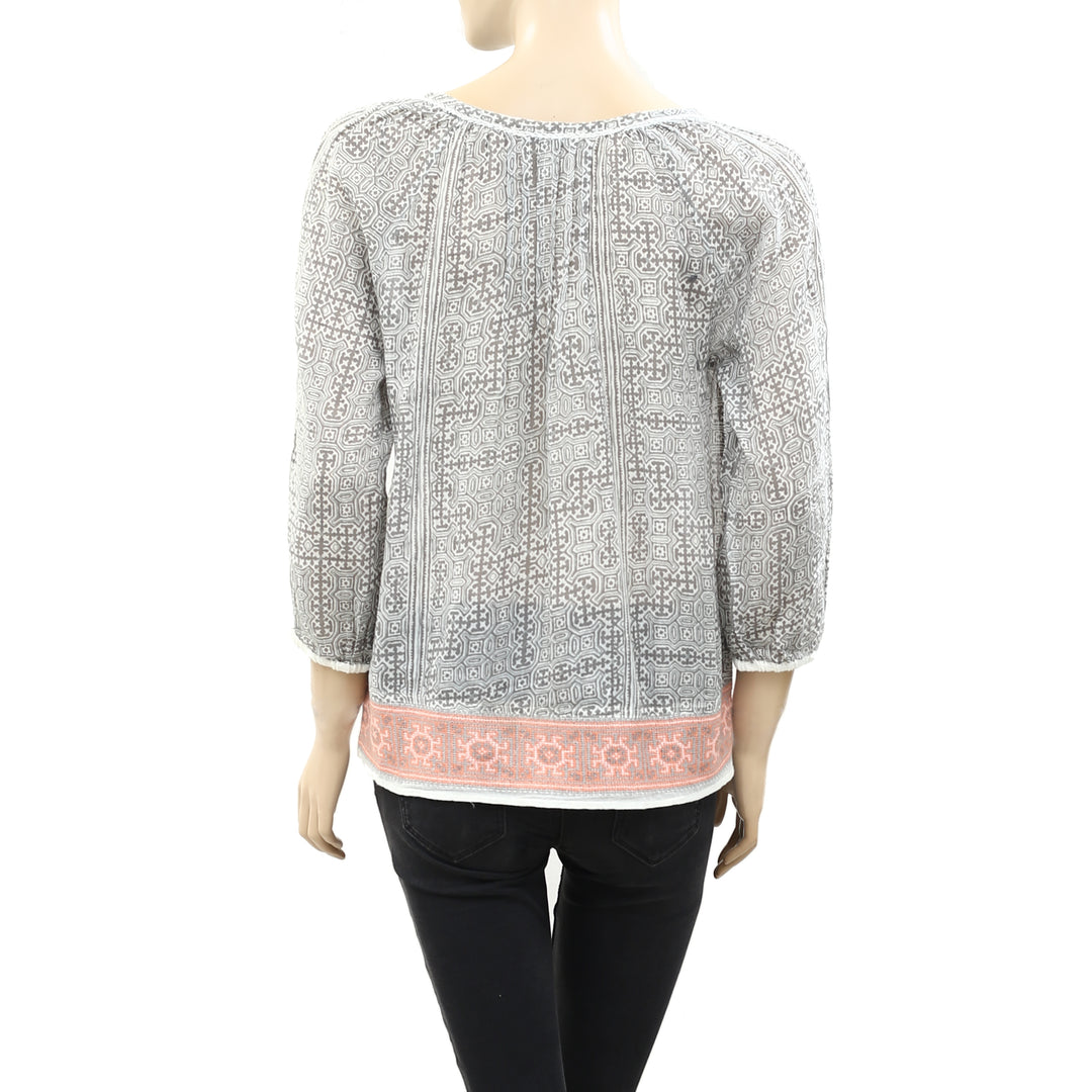 Joie Cherree Printed Embroidered Tunic Top XS