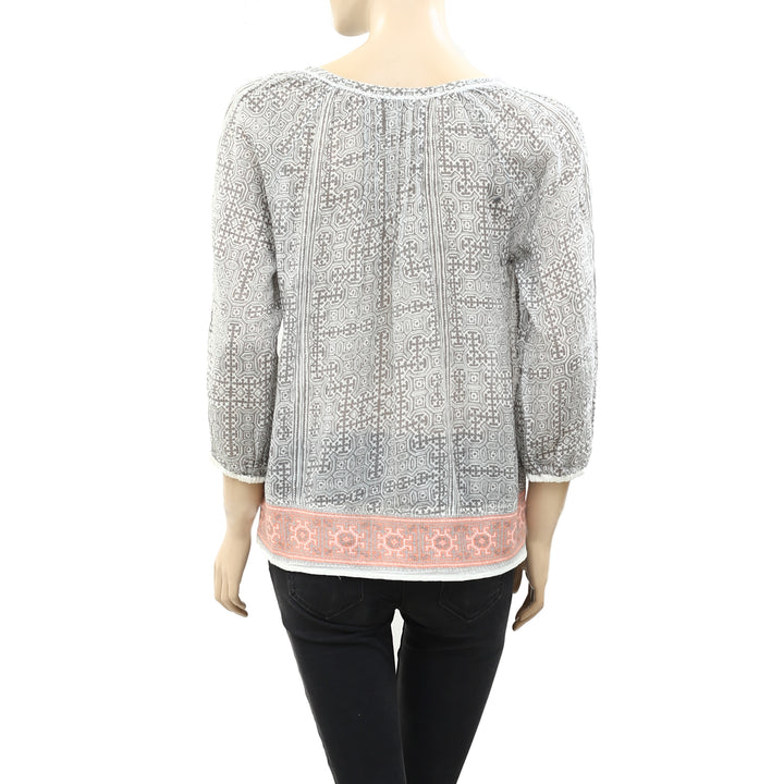 Joie Cherree Printed Embroidered Tunic Top XS