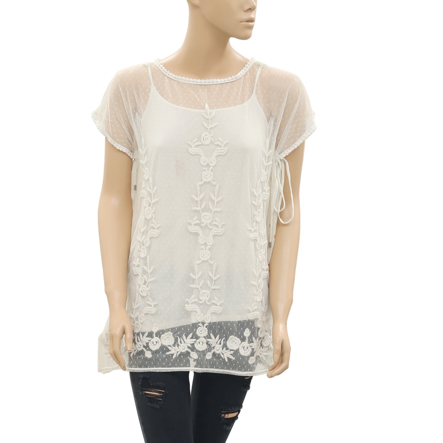Trussardi Jeans Mesh Embroidered Tunic Top
