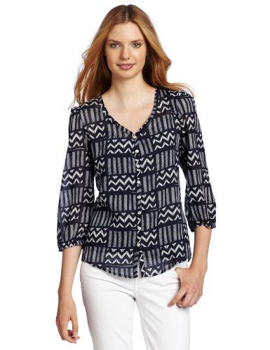 Lucky Brand Printed Buttondown Blouse Top