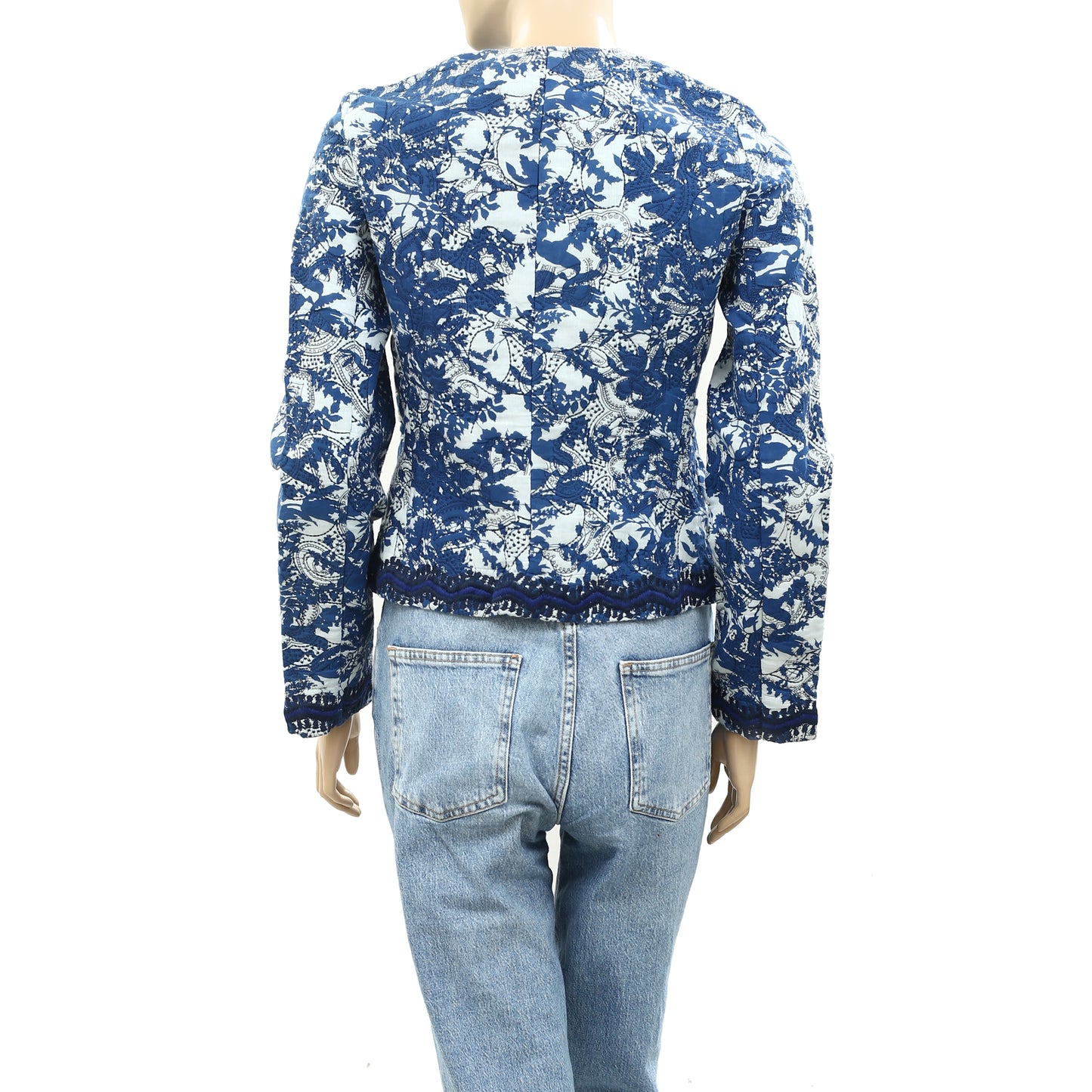 Sezane Printed Floral Embroidered Jacket Blazer Top