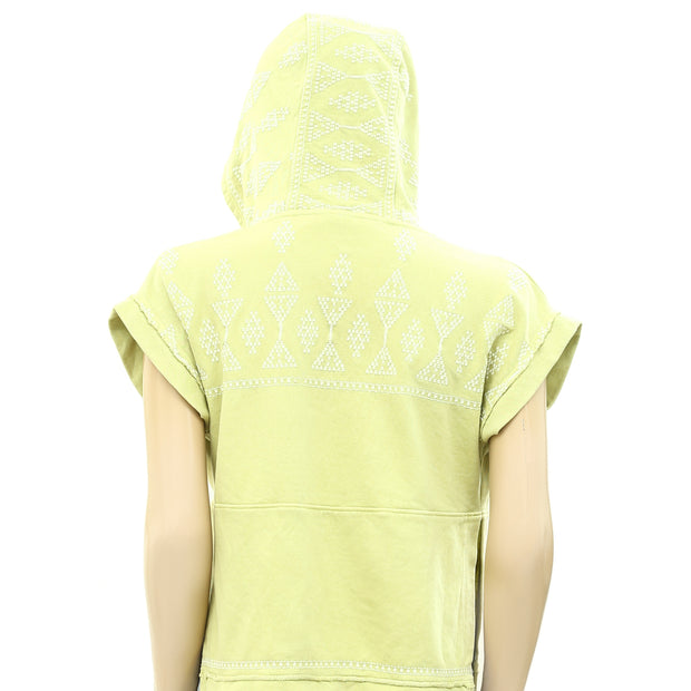 Daily Practice by Anthropologie Short Sleeve Embroidered Hoodie Top