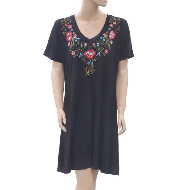 Caite Anthropologie Floral Embroidered Tunic Dress