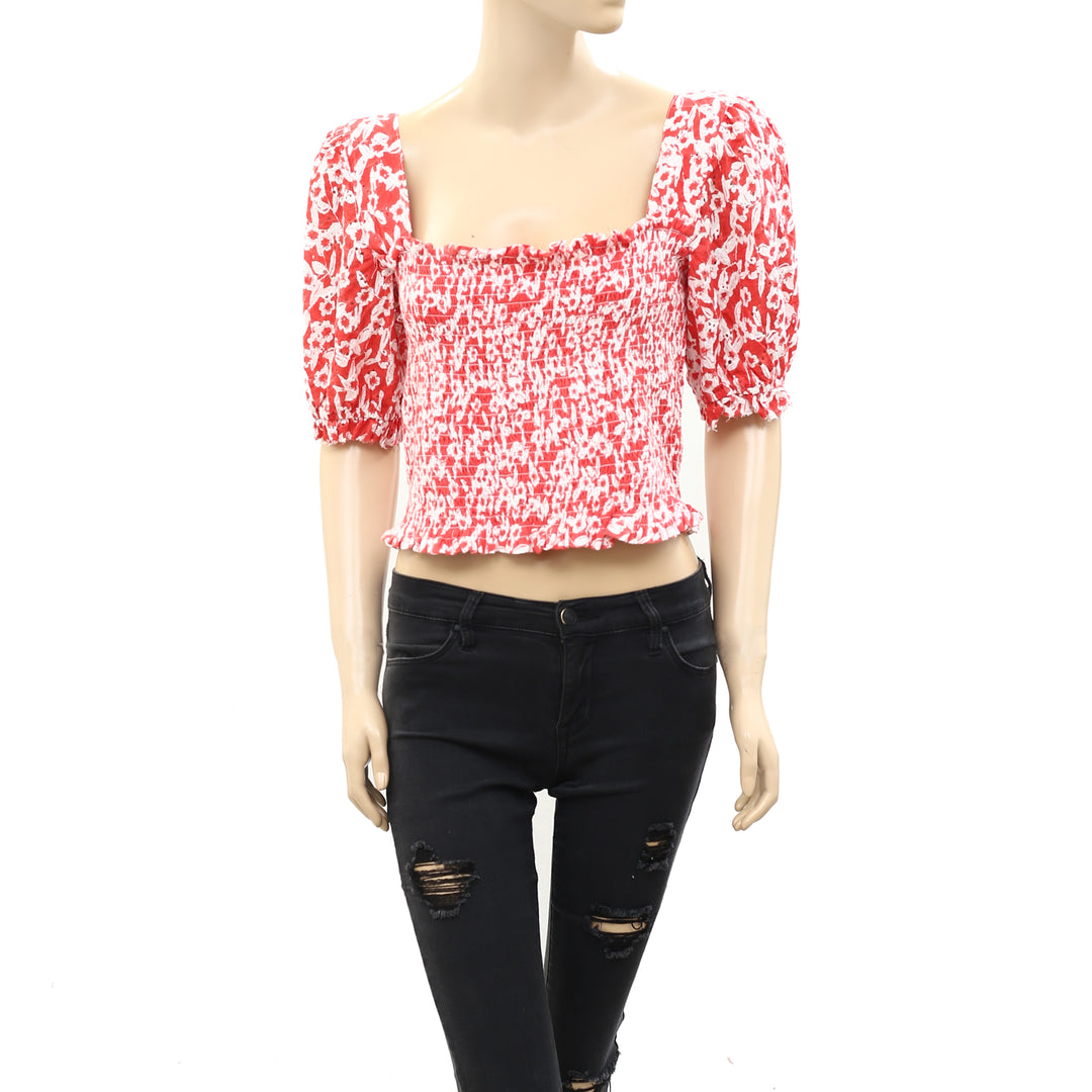 Anthropologie Smocked Eyelet Blouse Cropped Top