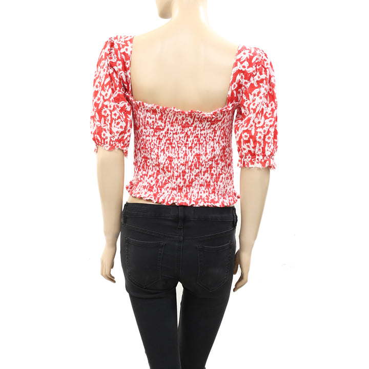 Anthropologie Smocked Eyelet Blouse Cropped Top