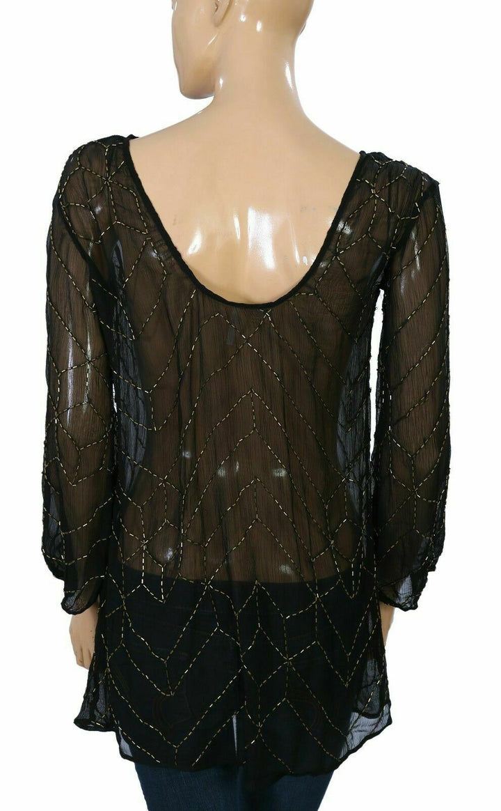 Free People Bead Embellished Black Tunic Top