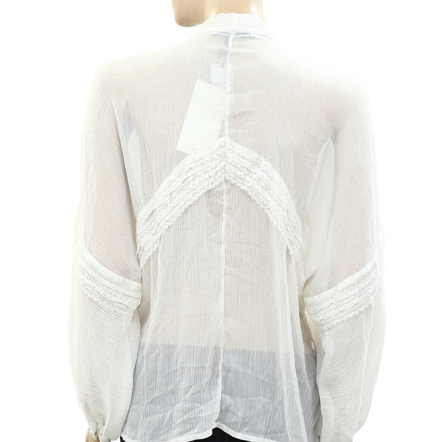 Uterque Lace Buttondown White Shirt Blouse Top