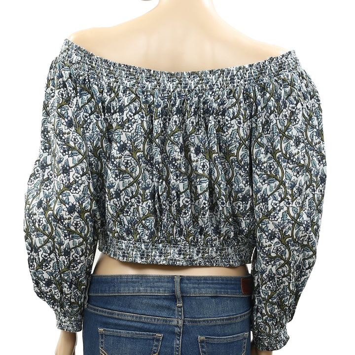 Free People Printed Anything Goes Off the Shoulder Crop Top