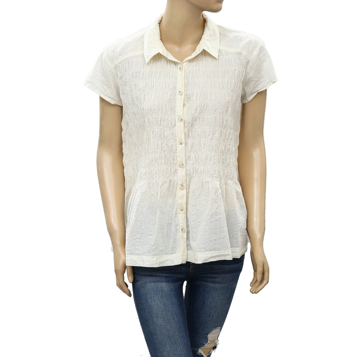 Pilcro And The Letterpress Anthropologie Charli Smocked Buttondown Top