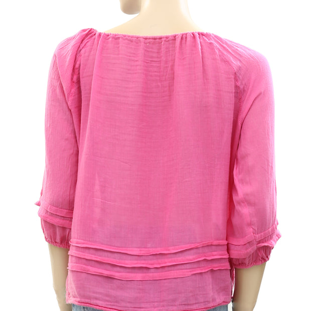 Denim & Supply Ralph Lauren Pink Ruffle Peasant Top