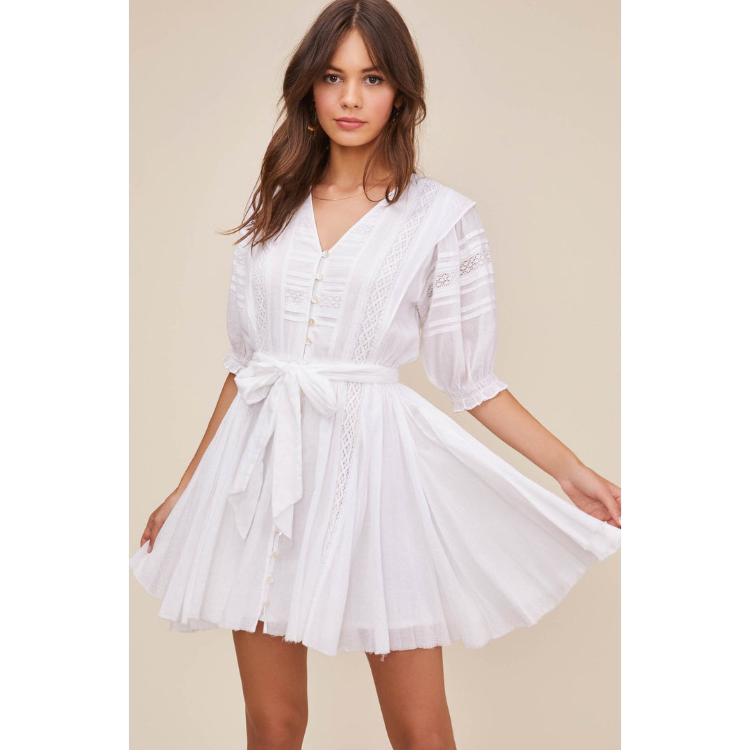 knee length dresses for ladies Melaine Lace Trim Mini Dress