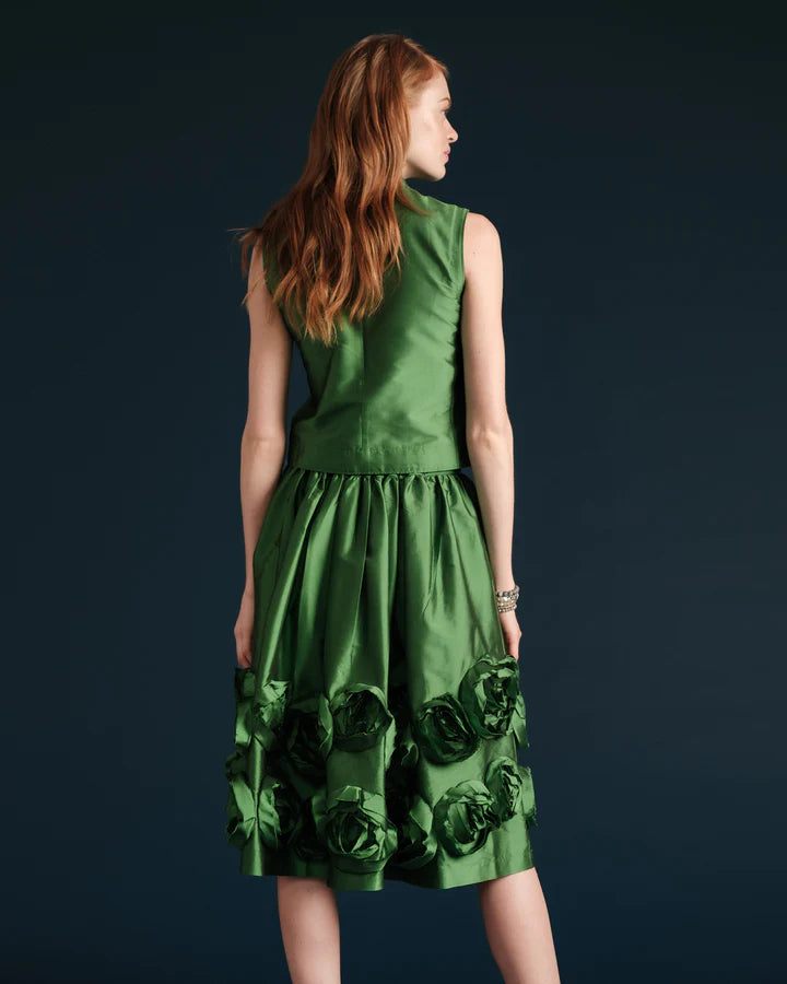 Frances Valentine Barbara Flowers Shantung Skirt